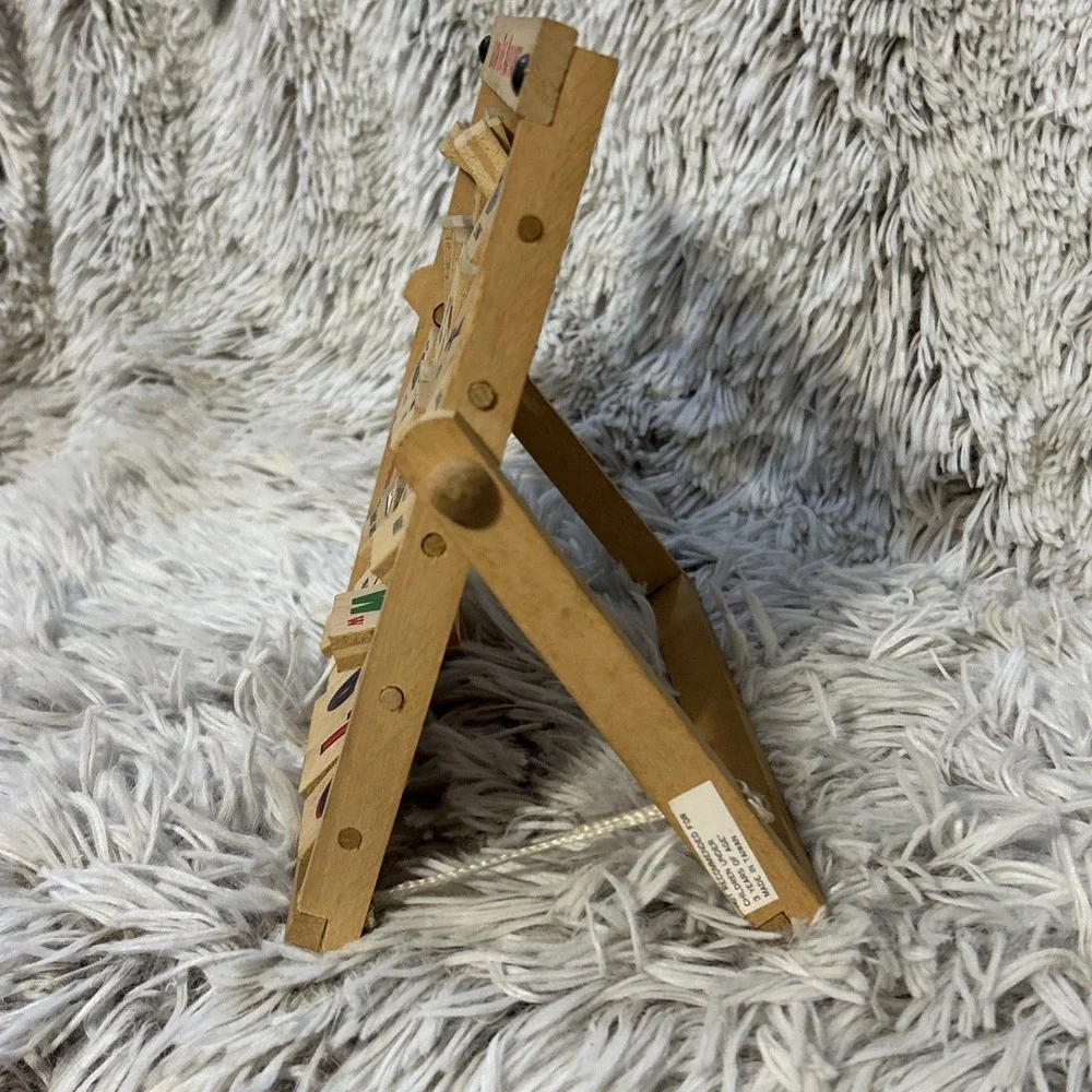 Vintage‎ LEARN THE ALPHABET Abacus Style Folding Wooden Turning Blocks Toy